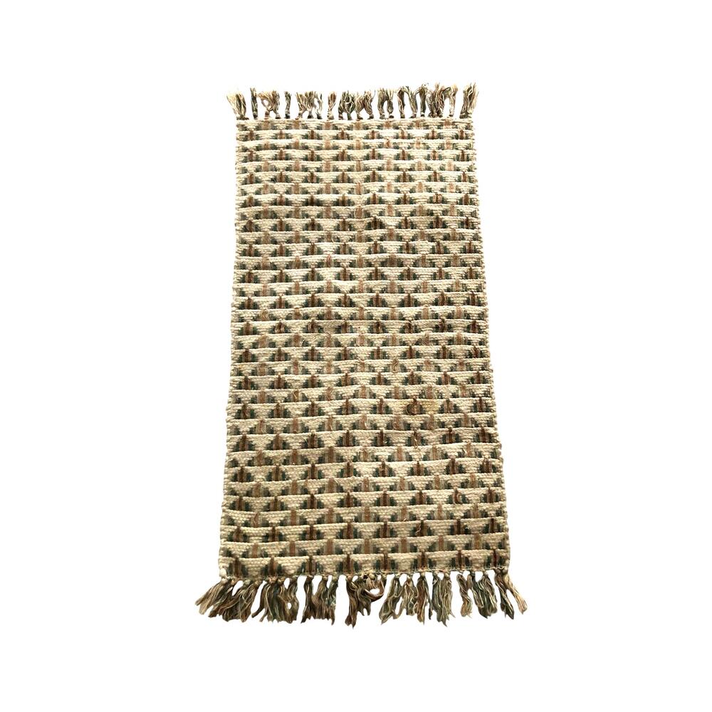 Flat Handwoven Rug Cotton Neutral Memphis Fossil India Dhurrie 19x33" Vintage - Picture 1 of 10